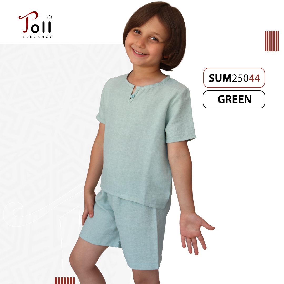 Boys’ Summer Linen Set – Solid & Striped Shirt with Shorts
