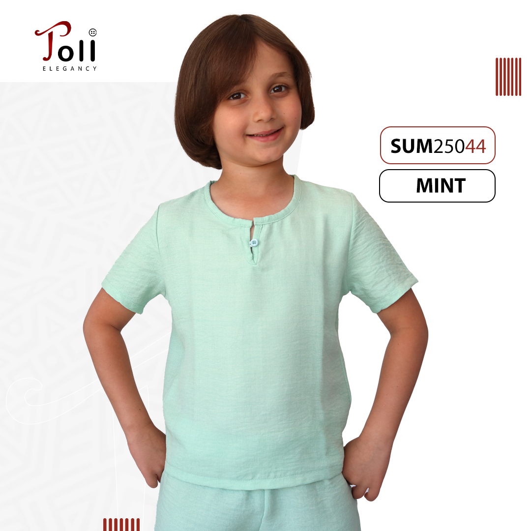 Boys’ Summer Linen Set – Solid & Striped Shirt with Shorts