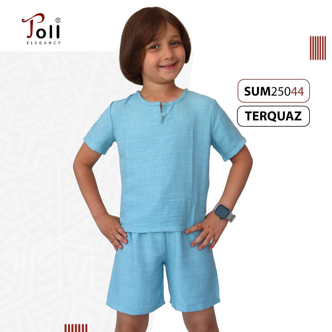 Boys’ Summer Linen Set – Solid & Striped Shirt with Shorts