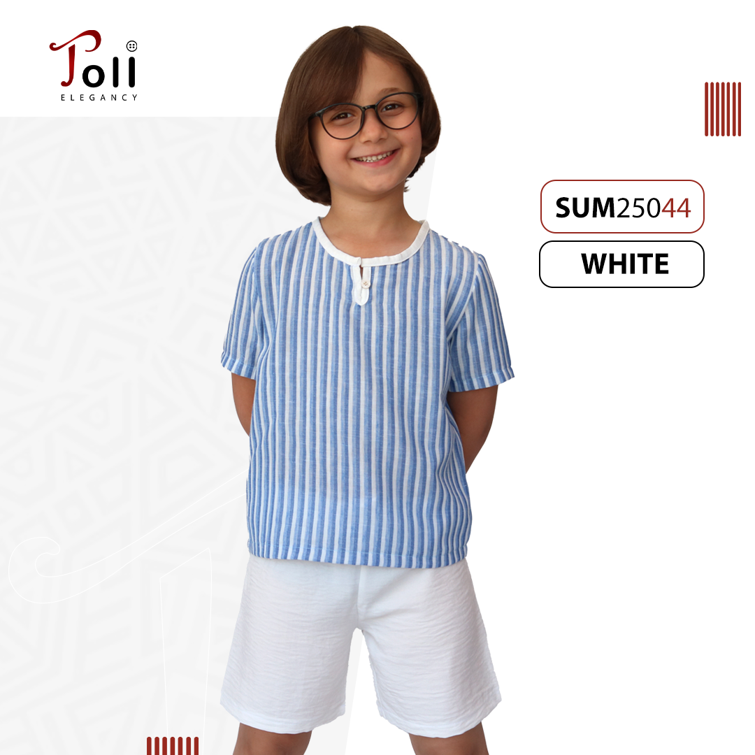 Boys’ Summer Linen Set – Solid & Striped Shirt with Shorts