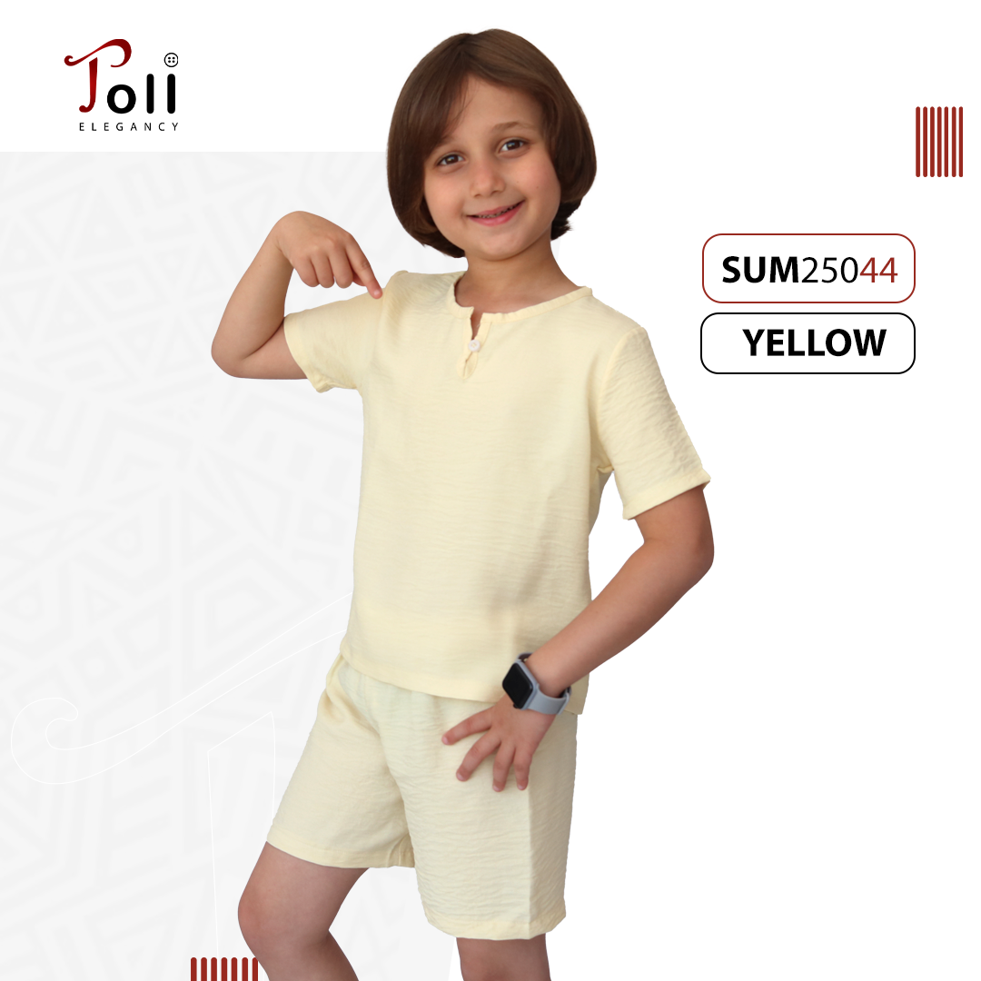 Boys’ Summer Linen Set – Solid & Striped Shirt with Shorts