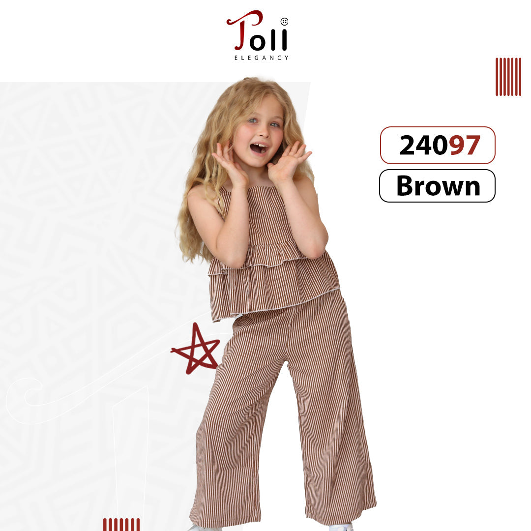 Crinkle Striped Cotton Suit for Girls – 2 pieces