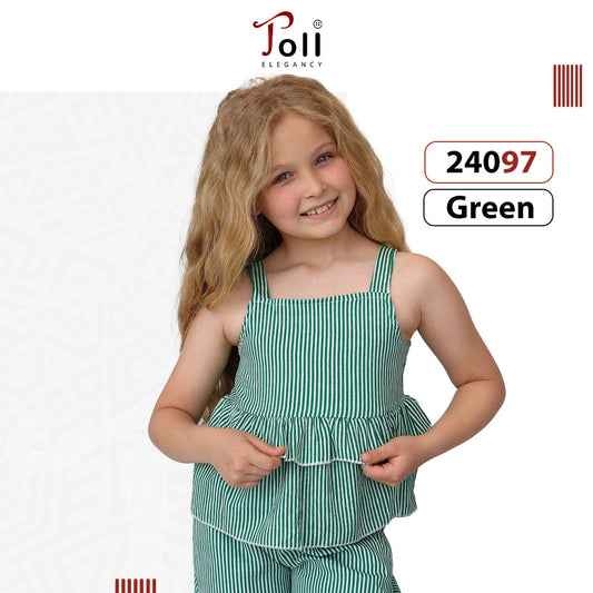 Crinkle Striped Cotton Suit for Girls – 2 pieces