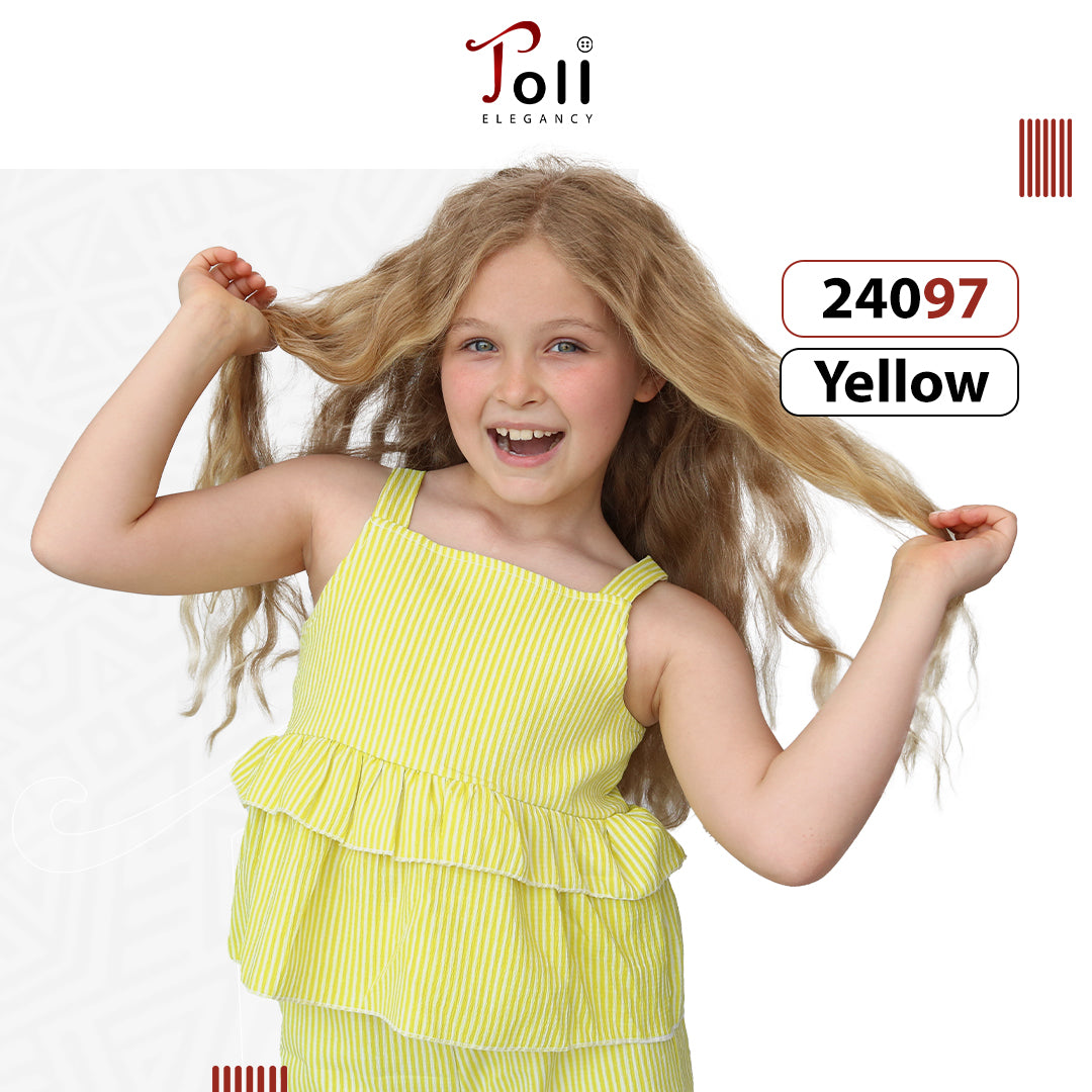 Crinkle Striped Cotton Suit for Girls – 2 pieces